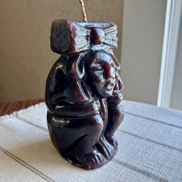Vintage Carved Wax Candle – Mayan or Aztec-Inspired Figure - Picture 1 of 11